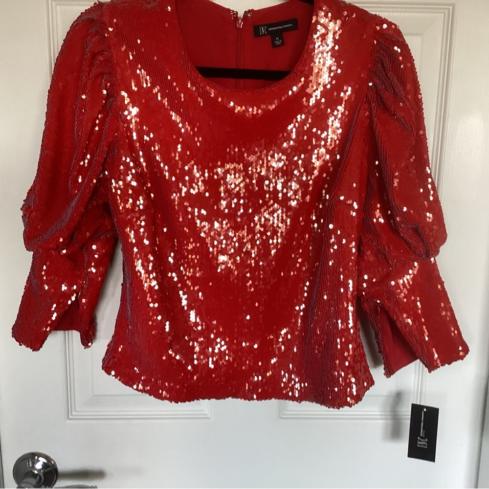INC International Concepts Red Sequin Blouse